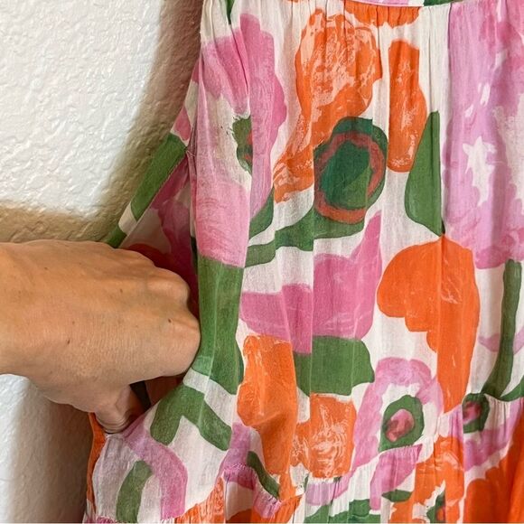 Banjanan Agatha Floral Tiered Midi Skirt in Orange/Green/Pink/White size Medium - Picture 10 of 16